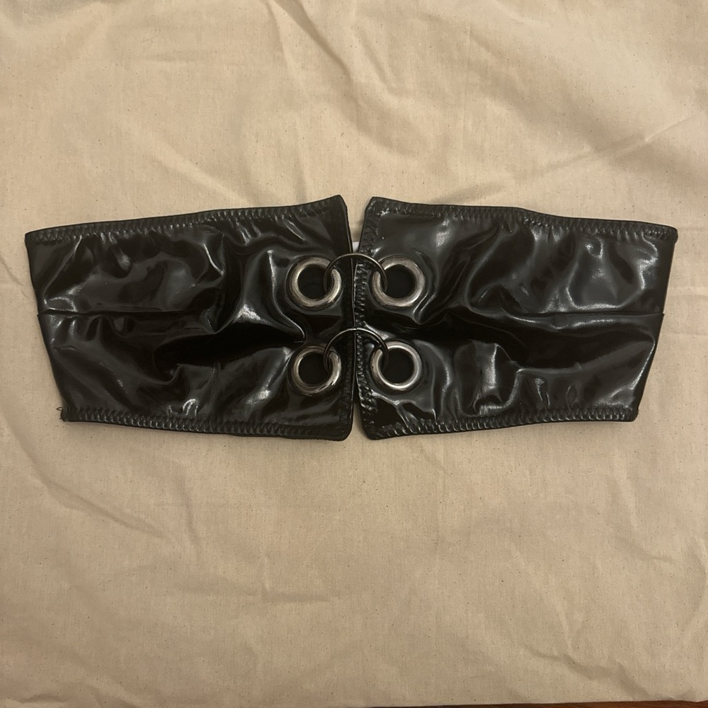 Kikiriki Black Patent Vinyl Bandeau with Metal Rivet Detail